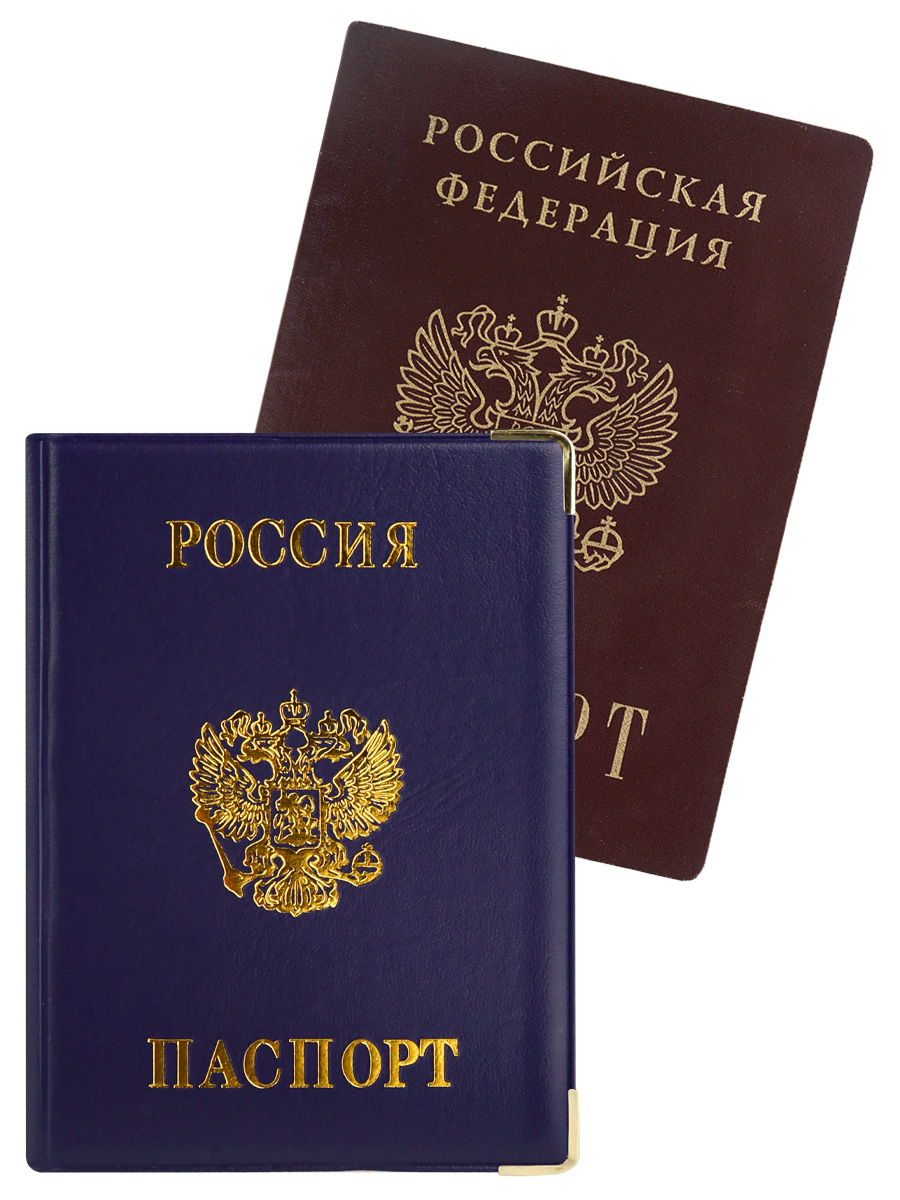 Обложка на паспорт 'Россия', синяя, с металлическими уголками, ОП-0674