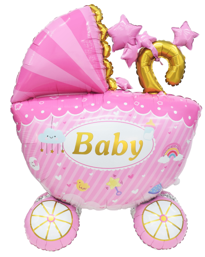 Шар 3D (56"/142 см), Фигура коляска для девочки, 1 шт, 26172